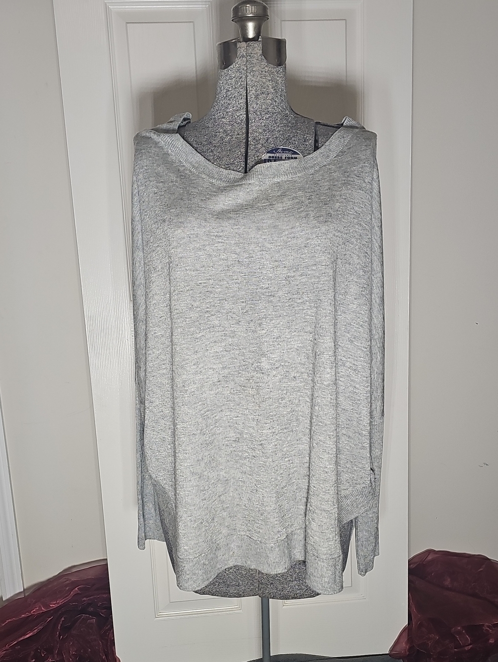 Valette Gray 10% Wool Blend Slouchy Boatneck Oversized Sweater Pullover Size L